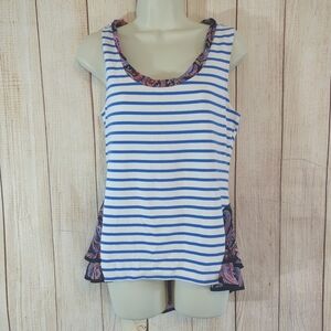 Anthropogie Mixed Media Sleeveless Top Stripes with Paisley Accents